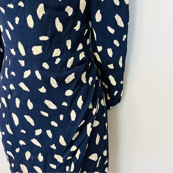Reformation Navy White Print Mini Dress Long Sleeve Sweetheart Neck Size 4 - Picture 6 of 9